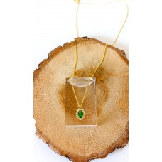 Ασημένιο κολιέ ροζέτα επίχρυση οβάλ με ζιργκόν χρώματος σμαράγδι (SN164)